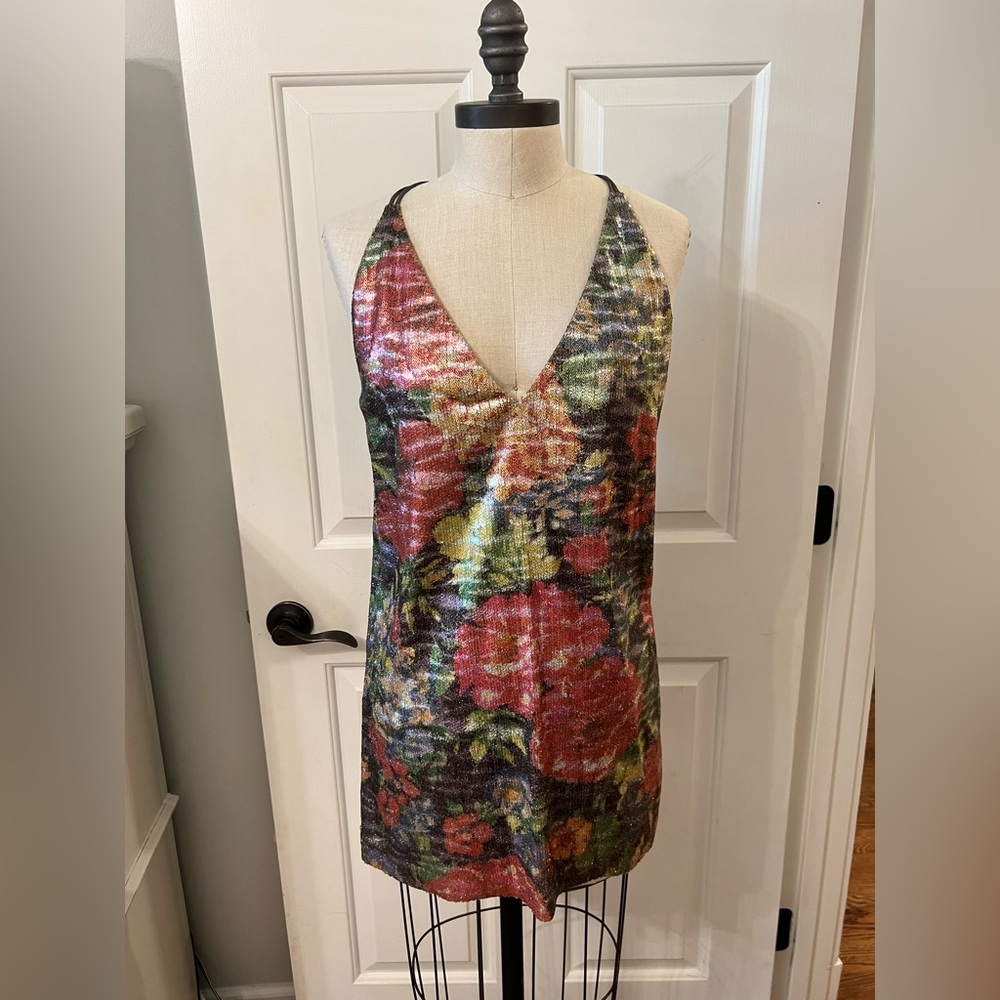 Free People Sequin Floral Mini Dress